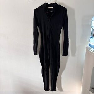 Women's Black Medium Spandex Zip-Up Jumpsuit